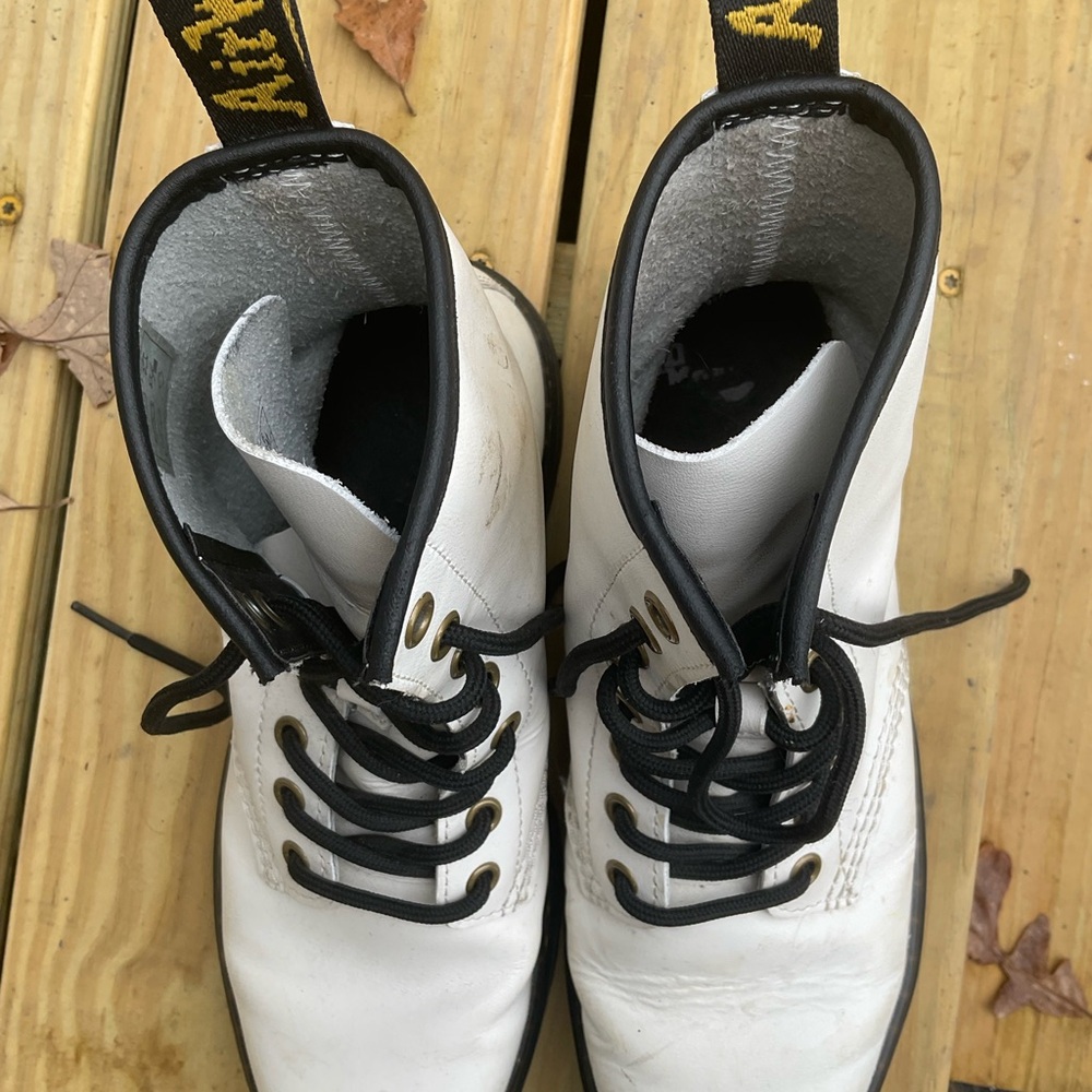 Dr. Martens White Combat Boots with Black Accents